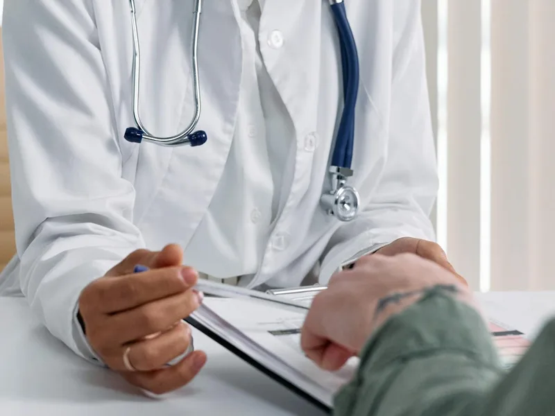 Pharmacist reviewing discharge medicines